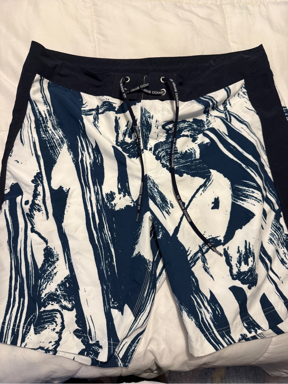 Armani Exchange Navy & White Abstract Swim Board Shorts
